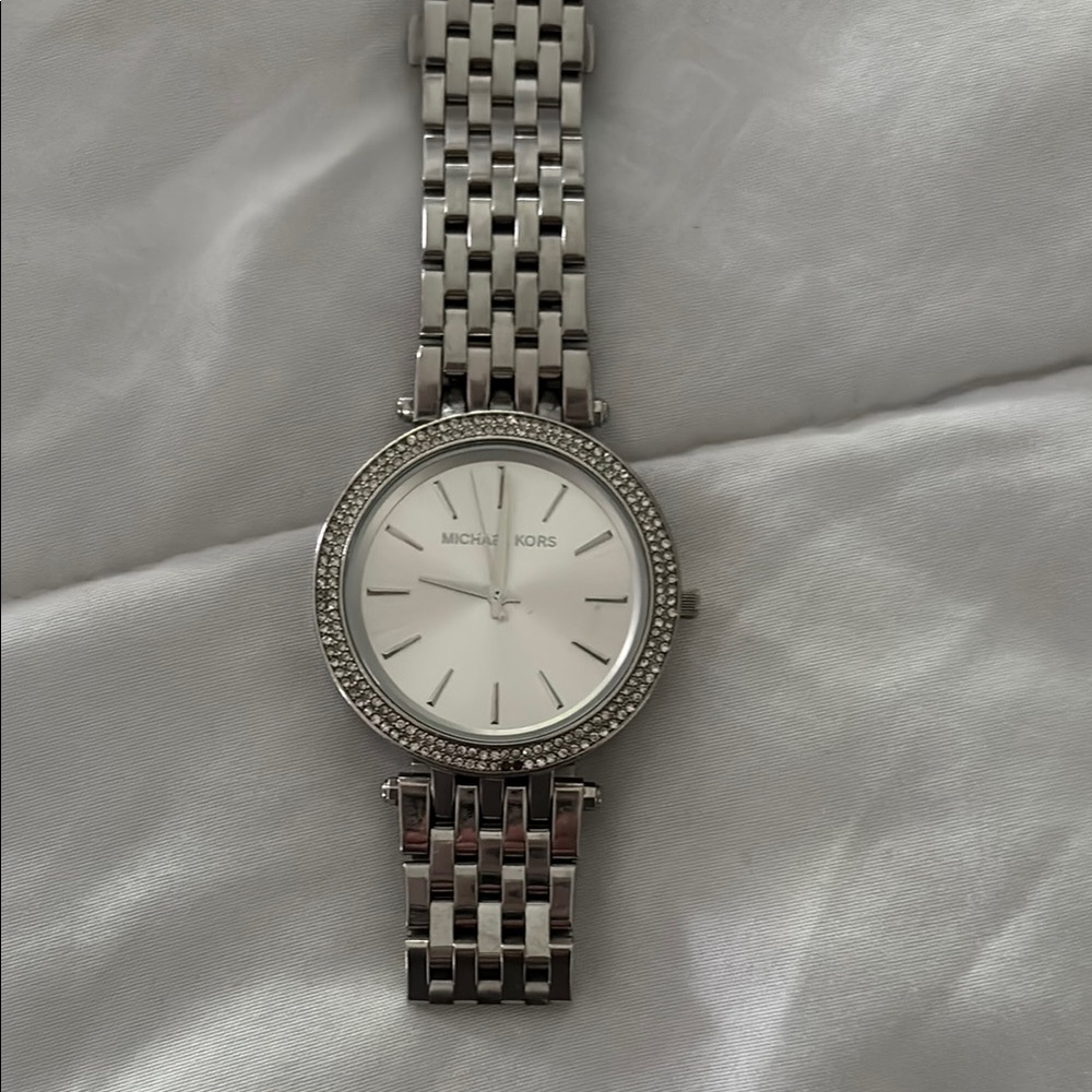 Michael Kors Silver-Tone Watch with Crystal Bezel